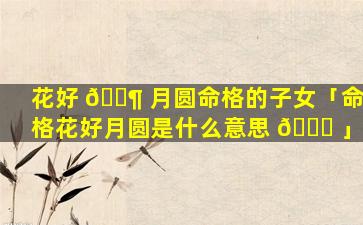 花好 🐶 月圆命格的子女「命格花好月圆是什么意思 🐕 」